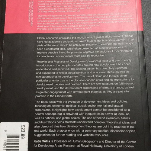 Theories and Practices of Development book used, Katie Willis
