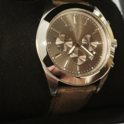 DKNY Chronograph Watch NY1510 with Brown Sunburst Dial and Leather Strap