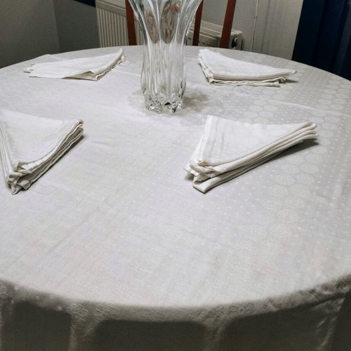 Vintage 13-piece dining set made of genuine linen damask like new