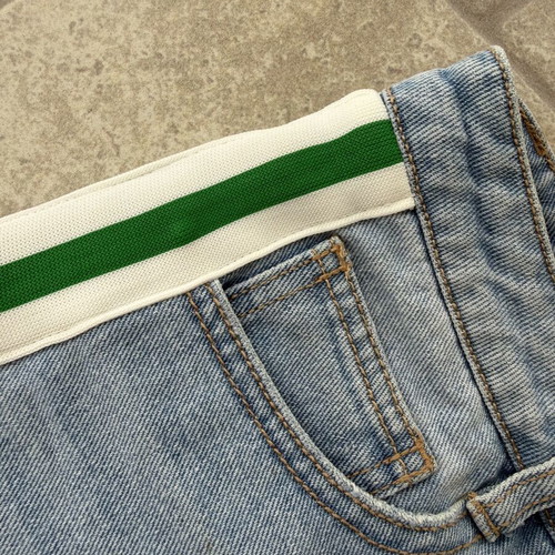 Denim skirt with side stripe like new, size 36, blue and green
