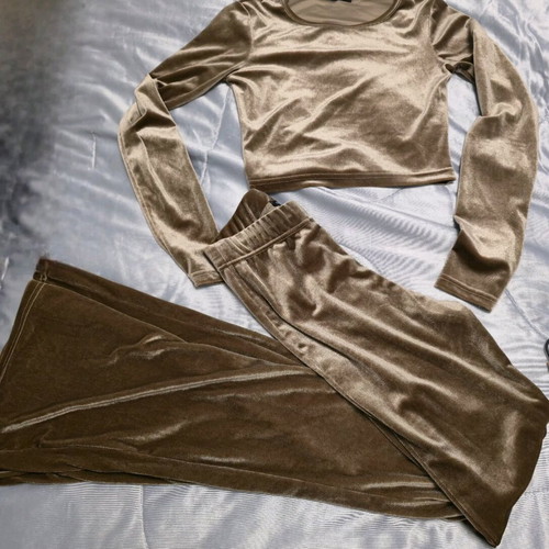 MUSSA crop top and flared pants set like new, beige