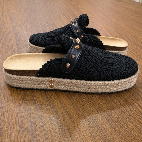 Black Crochet Platform Mules Size 41 New