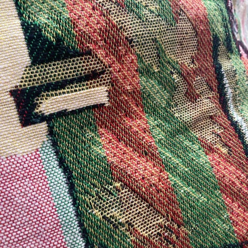 Handmade vintage wall hanging rug with village design like new