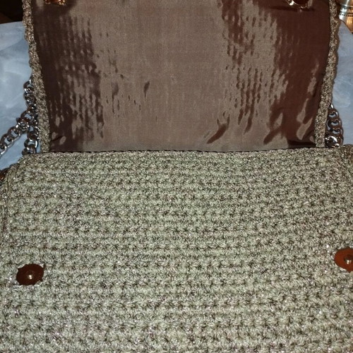 A To Z Greek Handmade Knitted Shoulder Bag new, beige with gold chain