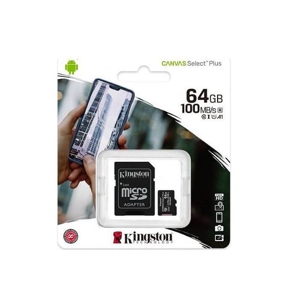  Kingston Micro SD 64 Gb karta mnimis TF Adapter 100MB/S Class 10 U1 Full HD