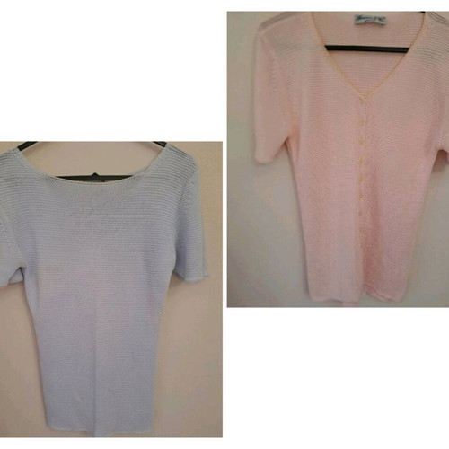 Vintage knitted blouses used, 2 sky blue and 1 pink with buttons