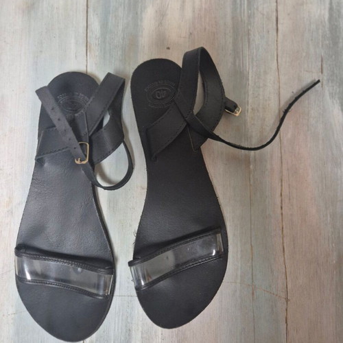 Leather black flat sandals with transparency size 40 new