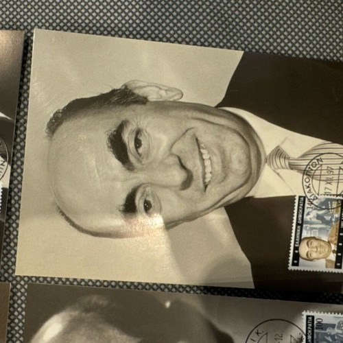 Postcards with stamped 1997 stamps, collectible Greek comedians