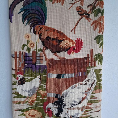 Embroidered banner with rooster and hens new