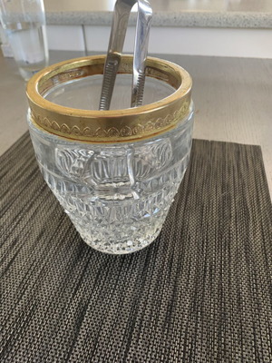 Vintage ice bucket Canada 70s crystal with gold rim