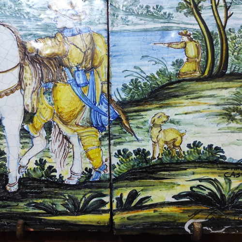 Handmade ceramic triptych Castelli Italy used