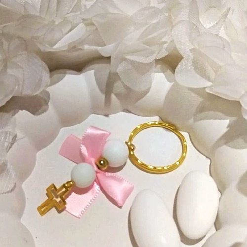 Handmade baptism witness keychains with bow and beads