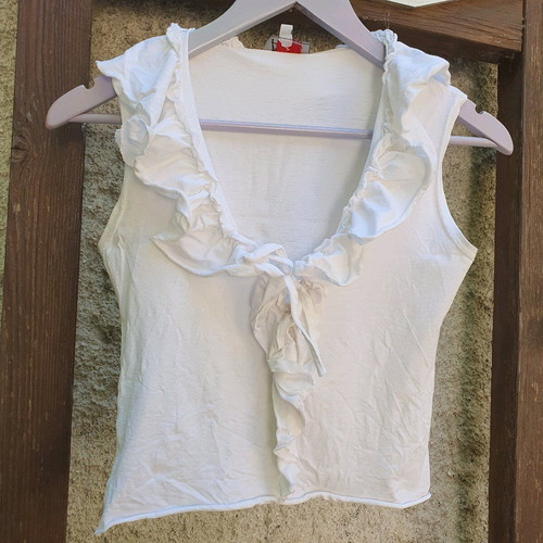 Vintage Y2K sleeveless blouse size S used, white with ruffles