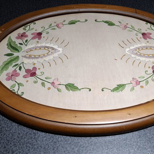 Handmade Serving Tray with Embroidery and Wooden Frame used