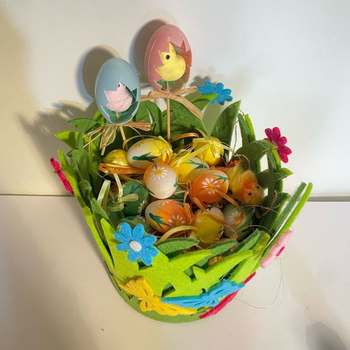 Easter felt basket with decorative eggs and flowers like new