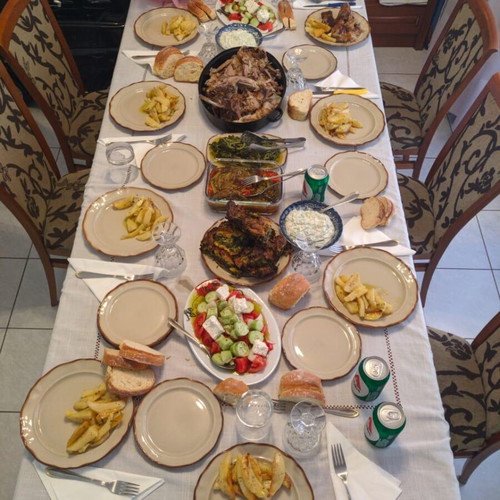 Wooden dining table with 6 chairs used, extendable up to 12 people