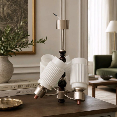 Retro style ceiling lamp used with 4 glass shades