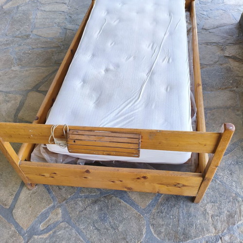 Wooden bed with mattress used, Swedish wood, 2x1 meters