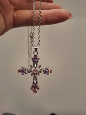 Vintage cross with zircons new, pink