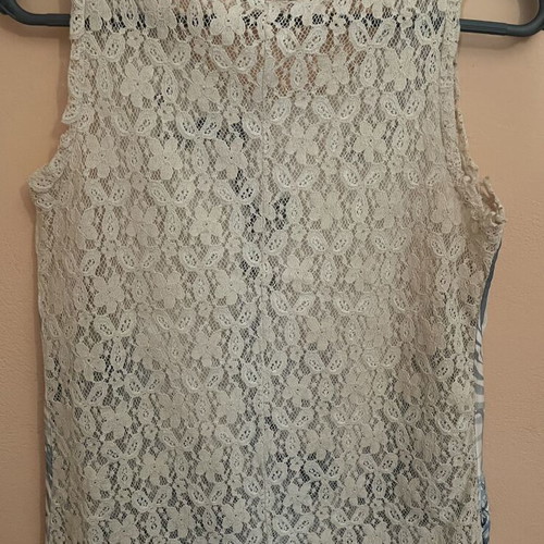 Women's blouse medium, beige and turquoise, lace back