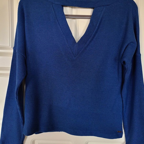 Top long-sleeved with V neckline Toi&Moi like new, blue, size L