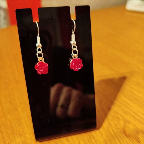 Handmade hypoallergenic earrings new with small red rose 925 stamp