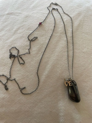 Long Anatol necklace used, grey graphite with stone and gold-plated Love logo