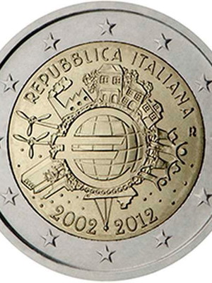 Italy 2 Euro 2012 UNC commemorative for 10 years of Euro