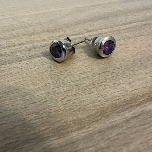 Silver Stud Earrings with Amethyst Stone like new