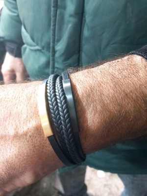 Steel men's bracelet new, black and gold