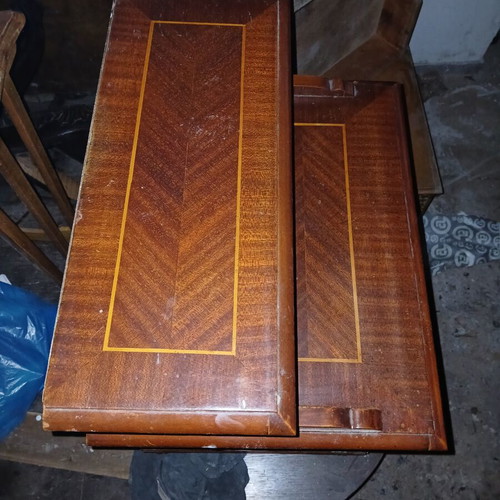 Vintage nightstands used, set of 2, solid wood with marquetry