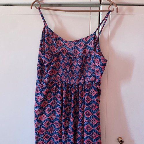 Pink Woman one-piece shortsuit like new, pink with blue patterns