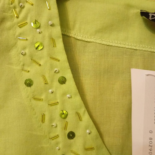 Cotton caftan new, light green with sequins and beads by Prive Collection