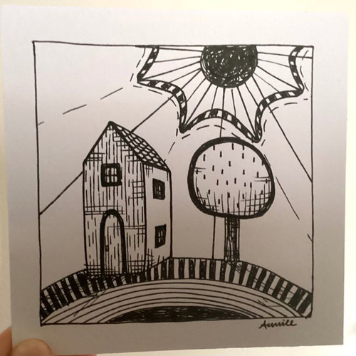 Mini house sketch new on Bristol paper 11.7x10.5cm