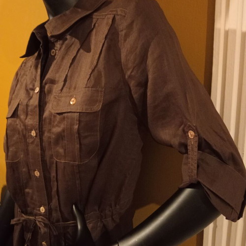 Apanage long sleeve shirt XL UK 14, new, 100% ramie, dark brown