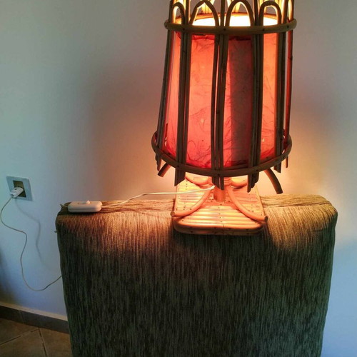 Bamboo portatif used, 1980s table lamp