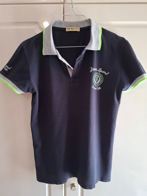New Mentality Polo Shirt M Navy Blue with Grey and Green Details like new