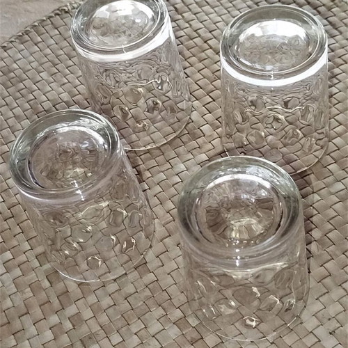 Retsina glasses used, set of 4, glass with embossed design