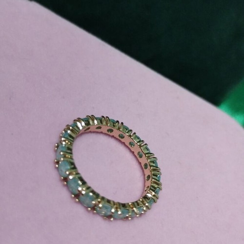 Gold-plated full ring size 6 with synthetic aqua zirconia new