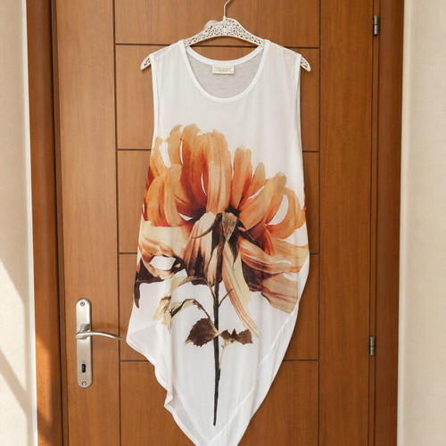 Zara Floral Asymmetric Tunic Top Sheer Layered Hem Size L