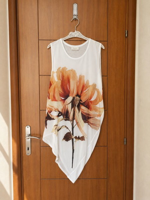 Zara Floral Asymmetric Tunic Top Sheer Layered Hem Size L