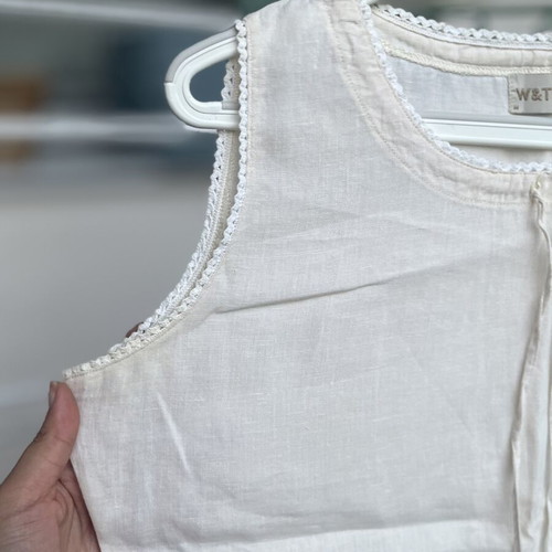 Cream linen blouse with cord and decorative edges