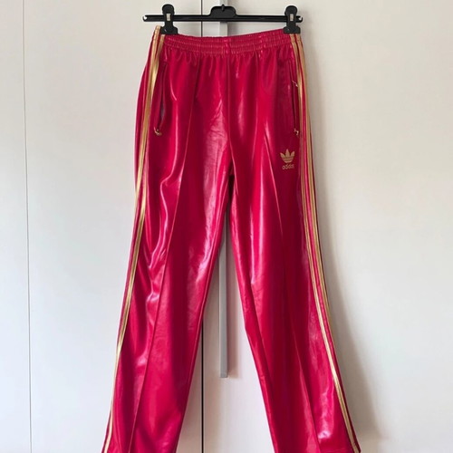 Adidas women's pants, size L, red with gold stripes