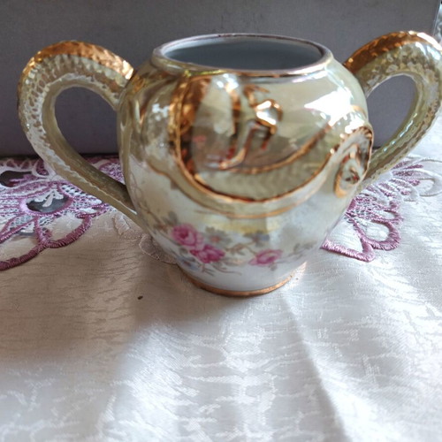 Japanese porcelain vase vintage 1930-1950 used decorative double-handle