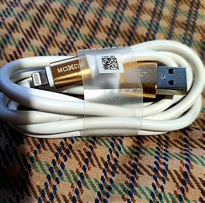 MOXOM USB LIGHTNING 1Mx2.4A άσπρο χρυσό καλώδιο.