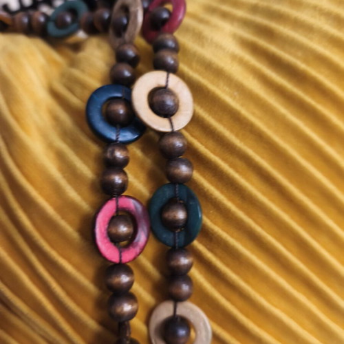 Wooden Long Necklace handmade, used, multicolor