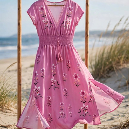 Pink Boho Floral Maxi Dress size M like new