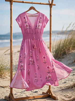 Pink Boho Floral Maxi Dress size M like new