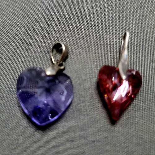 Swarovski pendant set with heart and fire opal crystals, purple and orange