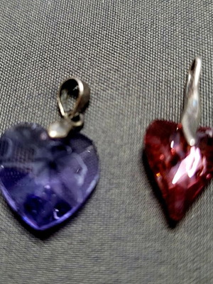Swarovski pendant set with heart and fire opal crystals, purple and orange